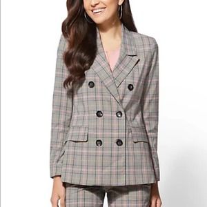 NY & Company Pink Plaid Double-Breasted Jacket - 7th Avenue